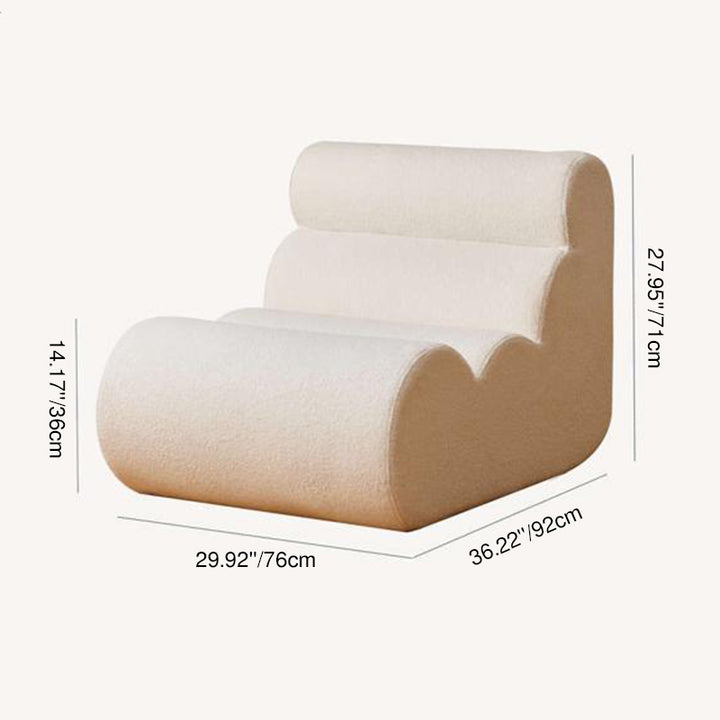Chaise d’appoint contemporaine nordique en laine d’agneau, dossier nuage à colonne ondulée, sans accoudoirs, pour salon 