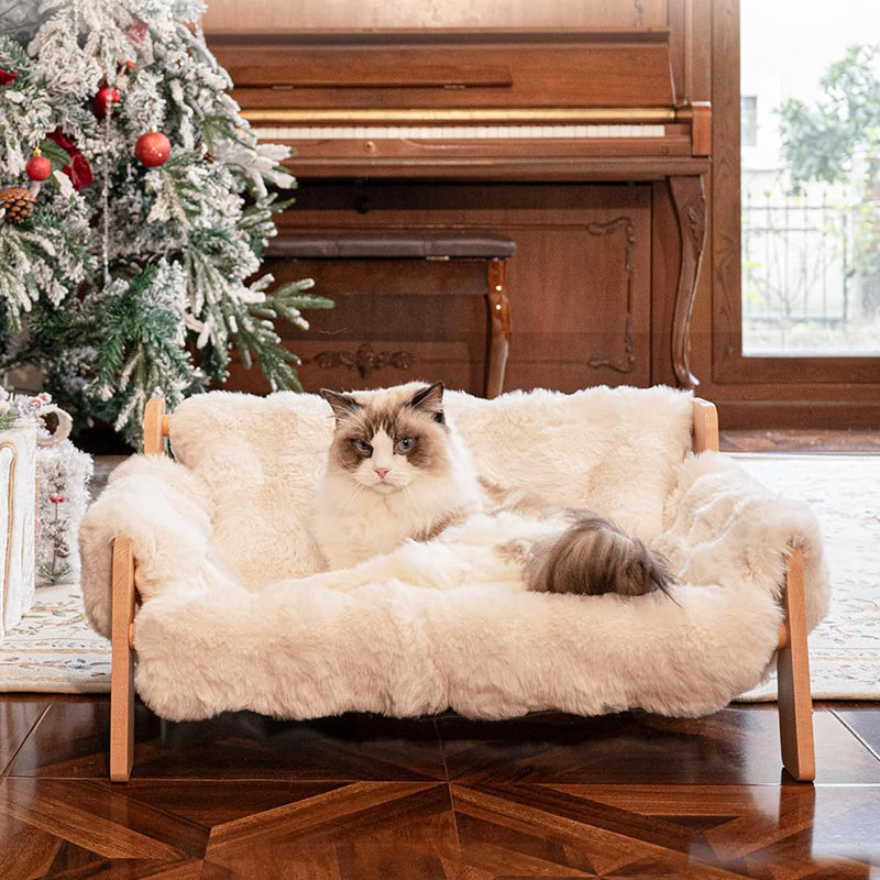 Modern Minimalist Rectangular Pine Wood Bubble Velvet Fabric Cat Bed Backrest Armrest For Bedroom