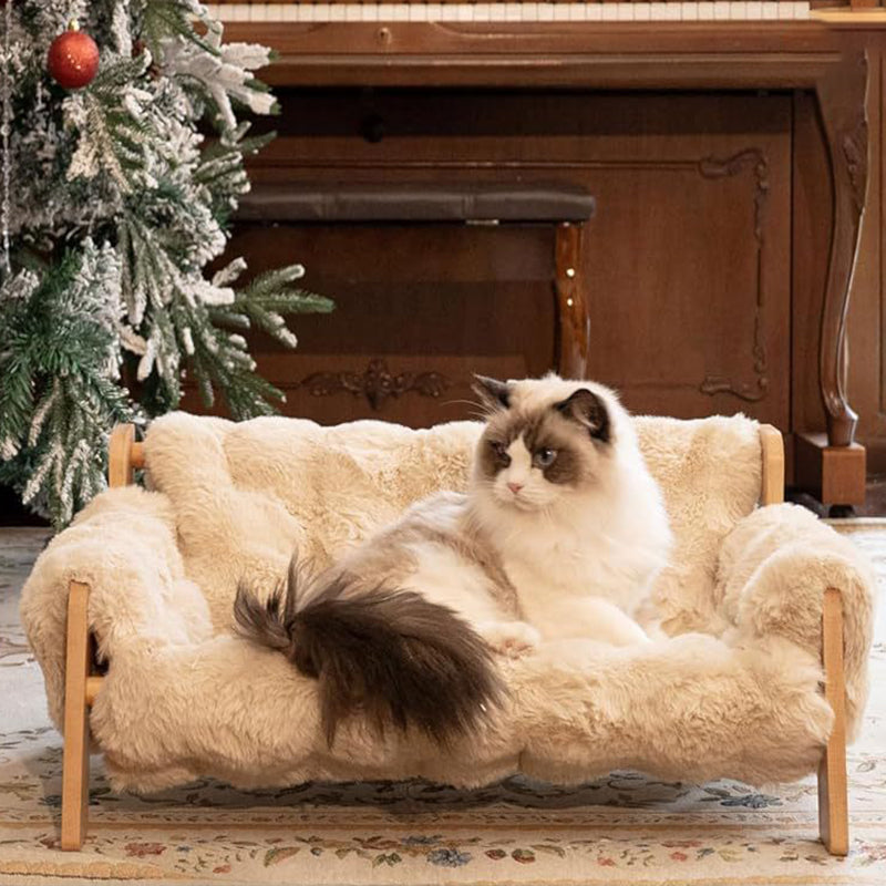Modern Minimalist Rectangular Pine Wood Bubble Velvet Fabric Cat Bed Backrest Armrest For Bedroom