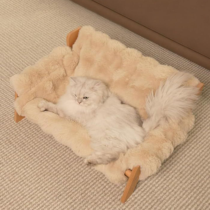 Modern Minimalist Rectangular Pine Wood Bubble Velvet Fabric Cat Bed Backrest Armrest For Bedroom