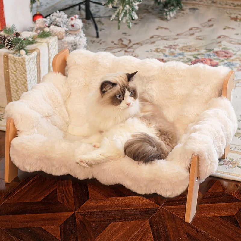 Modern Minimalist Rectangular Pine Wood Bubble Velvet Fabric Cat Bed Backrest Armrest For Bedroom