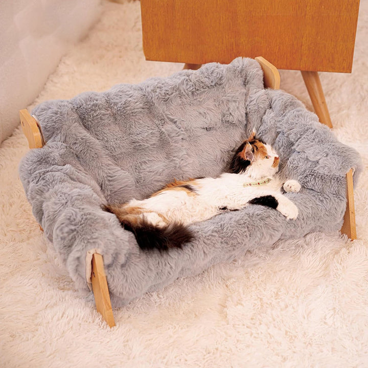 Modern Minimalist Rectangular Pine Wood Bubble Velvet Fabric Cat Bed Backrest Armrest For Bedroom