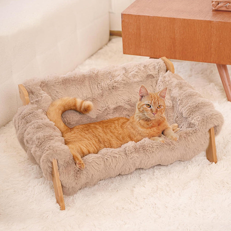 Modern Minimalist Rectangular Pine Wood Bubble Velvet Fabric Cat Bed Backrest Armrest For Bedroom