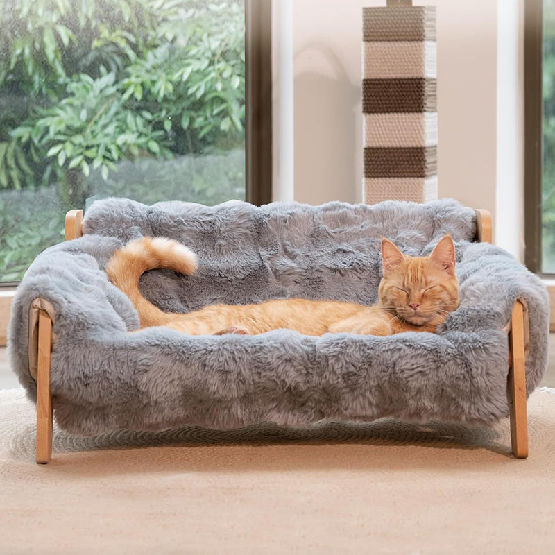 Modern Minimalist Rectangular Pine Wood Bubble Velvet Fabric Cat Bed Backrest Armrest For Bedroom