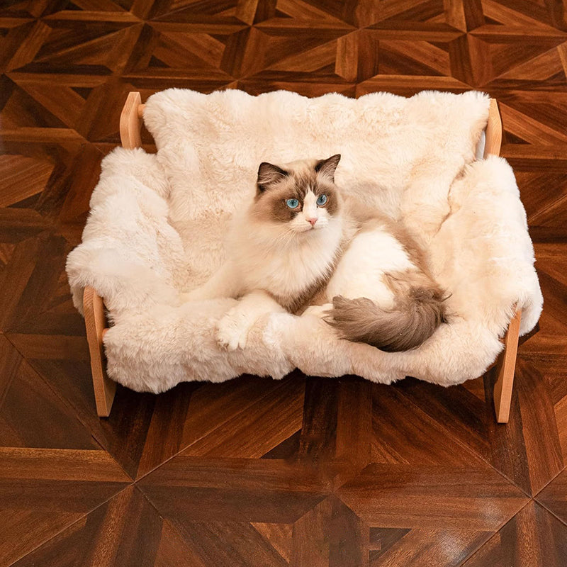 Modern Minimalist Rectangular Pine Wood Bubble Velvet Fabric Cat Bed Backrest Armrest For Bedroom