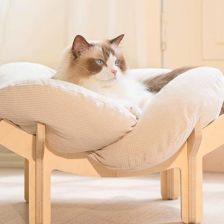 Modern Minimalist Floral-Shaped Curved Multi-Layer Plywood Velvet Cat Bed 4-Leg For Bedroom