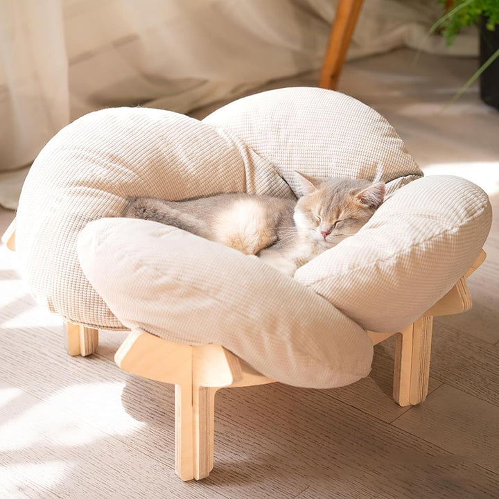 Lit pour chat en velours contreplaqué à plusieurs couches, courbé et floral, de style minimaliste moderne, à 4 pieds, pour chambre à coucher 