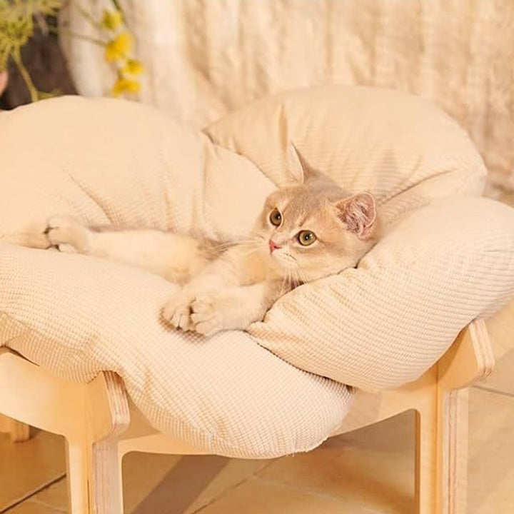 Modern Minimalist Floral-Shaped Curved Multi-Layer Plywood Velvet Cat Bed 4-Leg For Bedroom