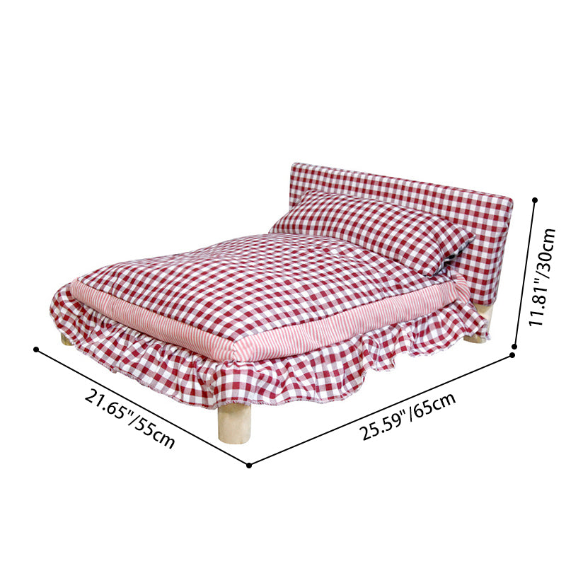 Cama para gatos moderna minimalista rectangular de madera de pino haya con algodón lino y tela Oxford de 4 patas para dormitorio 