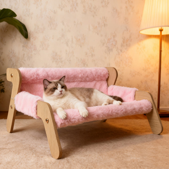 Lit pour chat rectangulaire minimaliste moderne en panneau de fibres à haute densité avec velours, dossier et accoudoirs pour chambre à coucher 