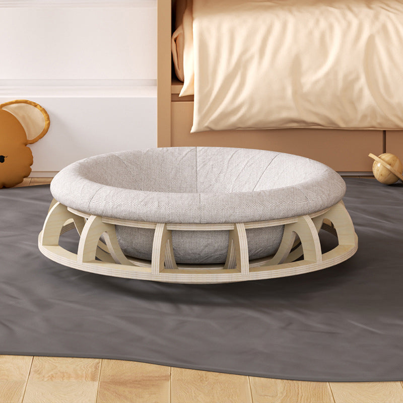 Lit pour chat cylindrique rond gyroscope minimaliste moderne en contreplaqué multicouche et tissu pour chambre à coucher 