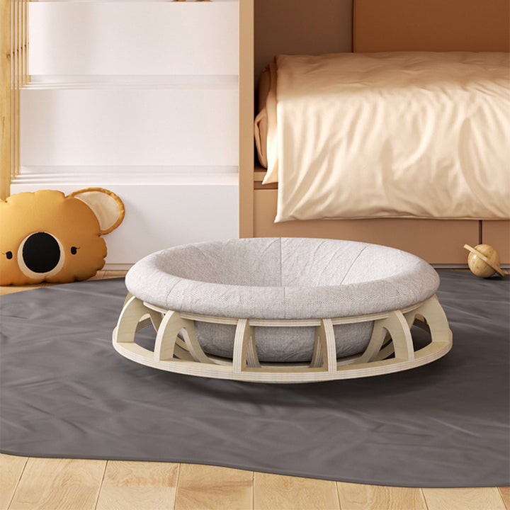 Lit pour chat cylindrique rond gyroscope minimaliste moderne en contreplaqué multicouche et tissu pour chambre à coucher 