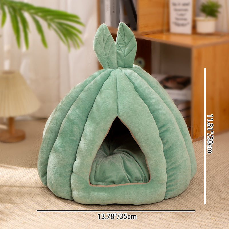 Zeitgenössisches kreatives kürbisförmiges Hasenohr-Design Samt Anti-Rutsch-Punktstoff Katzenbett für das Schlafzimmer 