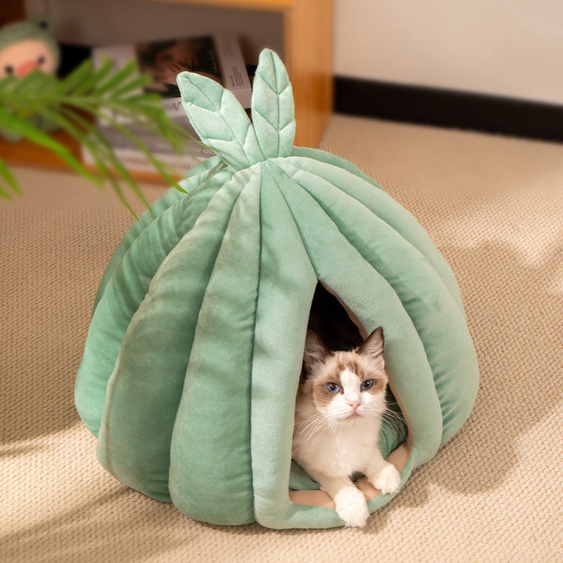 Zeitgenössisches kreatives kürbisförmiges Hasenohr-Design Samt Anti-Rutsch-Punktstoff Katzenbett für das Schlafzimmer 