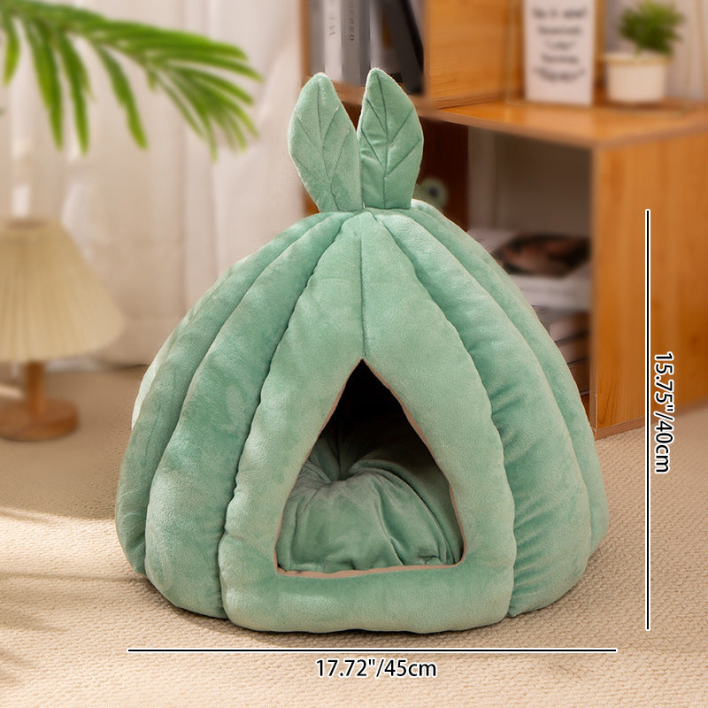 Zeitgenössisches kreatives kürbisförmiges Hasenohr-Design Samt Anti-Rutsch-Punktstoff Katzenbett für das Schlafzimmer 