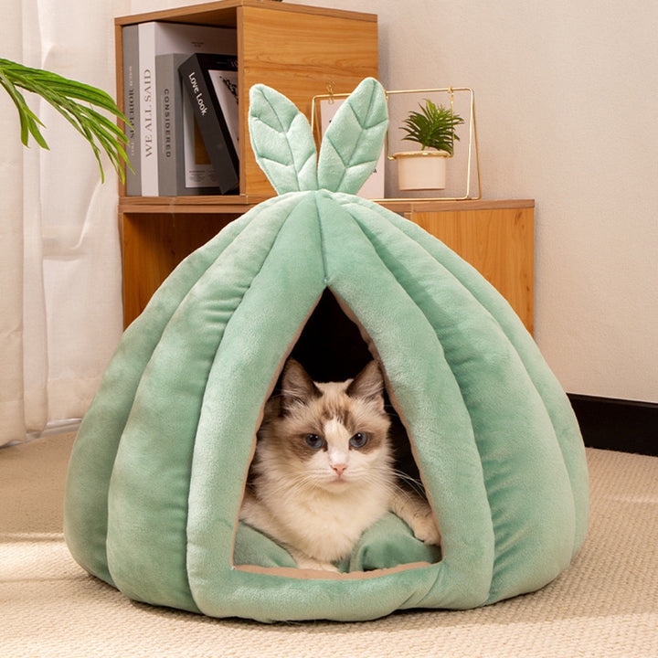 Zeitgenössisches kreatives kürbisförmiges Hasenohr-Design Samt Anti-Rutsch-Punktstoff Katzenbett für das Schlafzimmer 