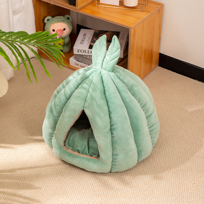 Zeitgenössisches kreatives kürbisförmiges Hasenohr-Design Samt Anti-Rutsch-Punktstoff Katzenbett für das Schlafzimmer 