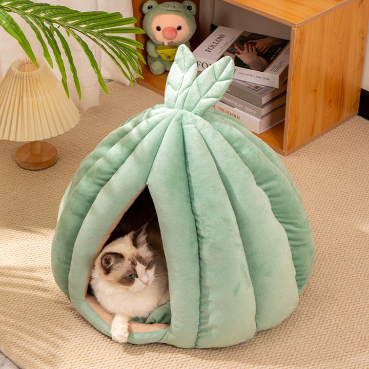 Zeitgenössisches kreatives kürbisförmiges Hasenohr-Design Samt Anti-Rutsch-Punktstoff Katzenbett für das Schlafzimmer 