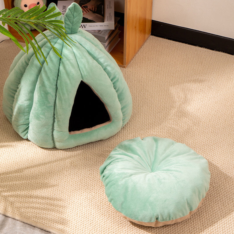 Zeitgenössisches kreatives kürbisförmiges Hasenohr-Design Samt Anti-Rutsch-Punktstoff Katzenbett für das Schlafzimmer 