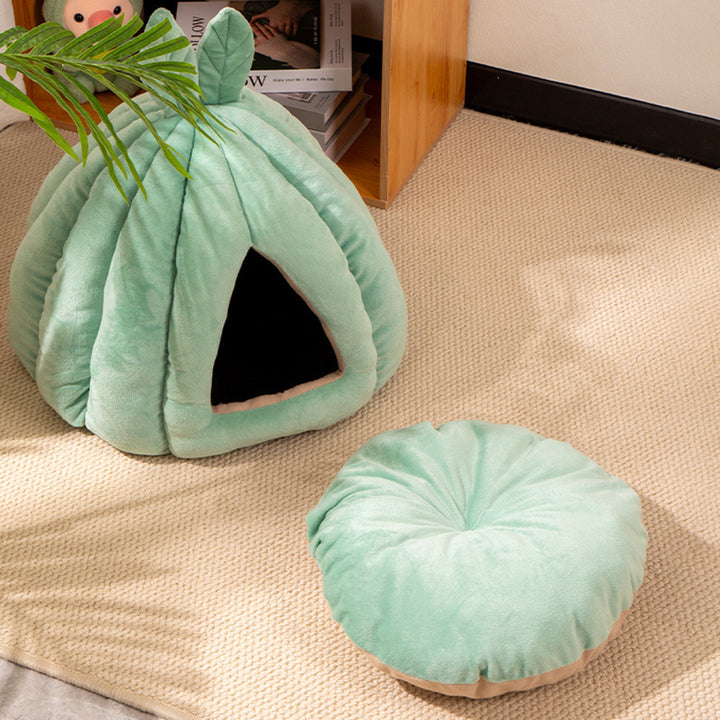 Zeitgenössisches kreatives kürbisförmiges Hasenohr-Design Samt Anti-Rutsch-Punktstoff Katzenbett für das Schlafzimmer 