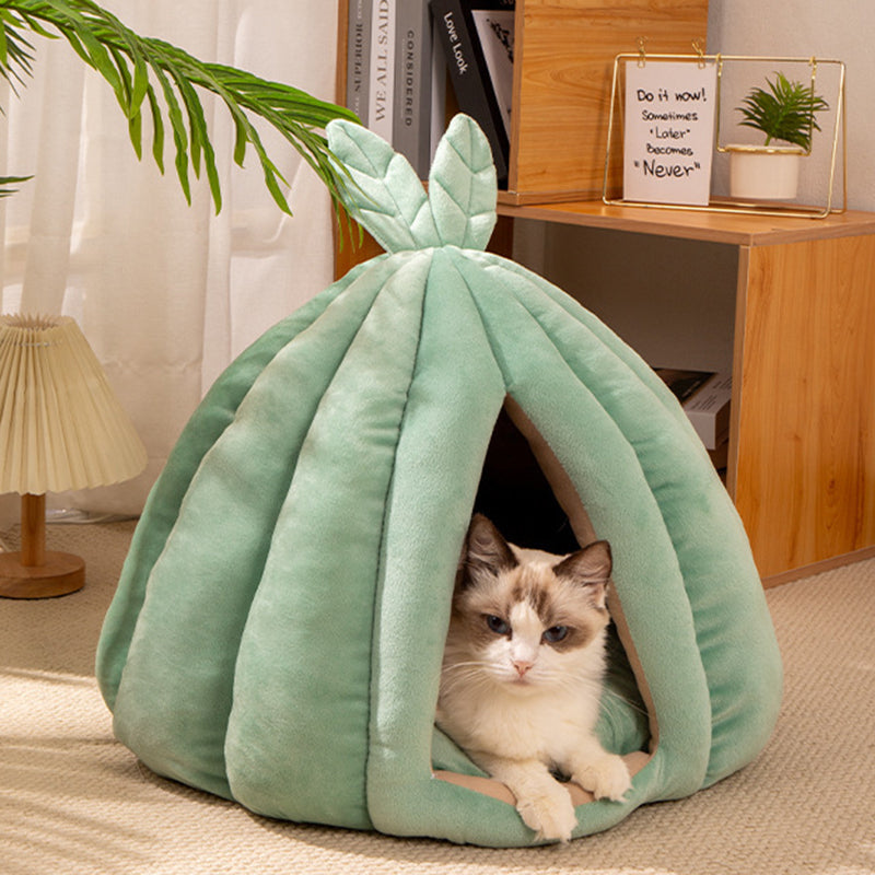 Zeitgenössisches kreatives kürbisförmiges Hasenohr-Design Samt Anti-Rutsch-Punktstoff Katzenbett für das Schlafzimmer 