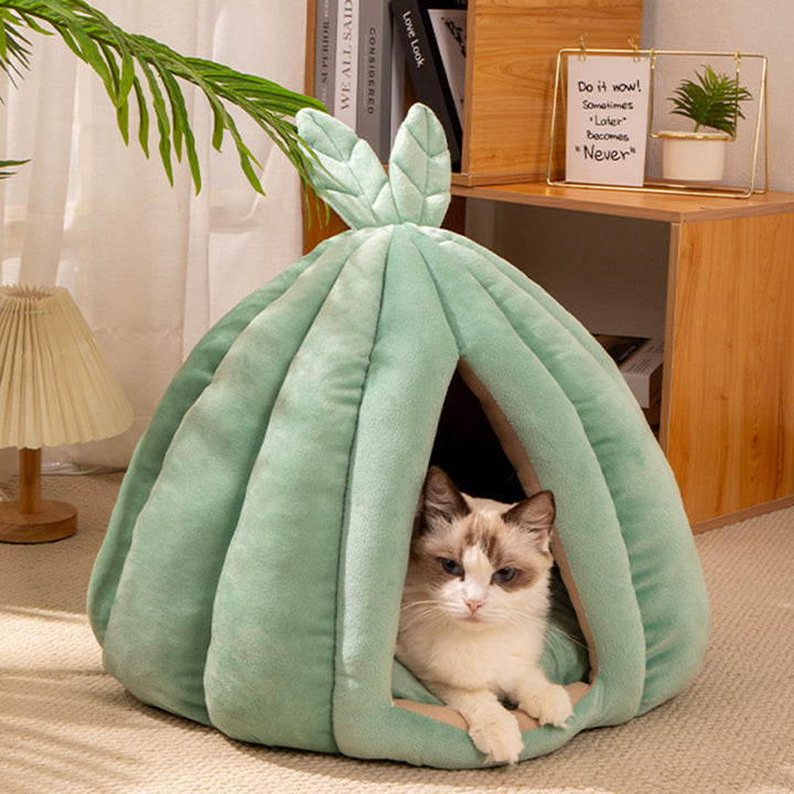 Zeitgenössisches kreatives kürbisförmiges Hasenohr-Design Samt Anti-Rutsch-Punktstoff Katzenbett für das Schlafzimmer 