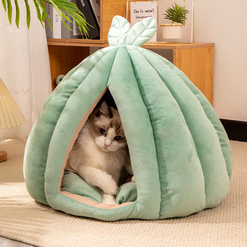 Zeitgenössisches kreatives kürbisförmiges Hasenohr-Design Samt Anti-Rutsch-Punktstoff Katzenbett für das Schlafzimmer 
