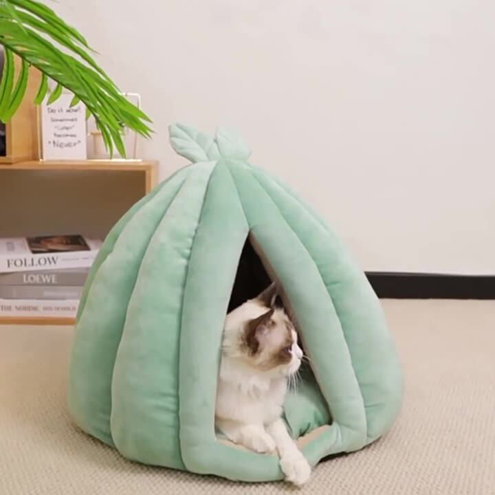 Zeitgenössisches kreatives kürbisförmiges Hasenohr-Design Samt Anti-Rutsch-Punktstoff Katzenbett für das Schlafzimmer 