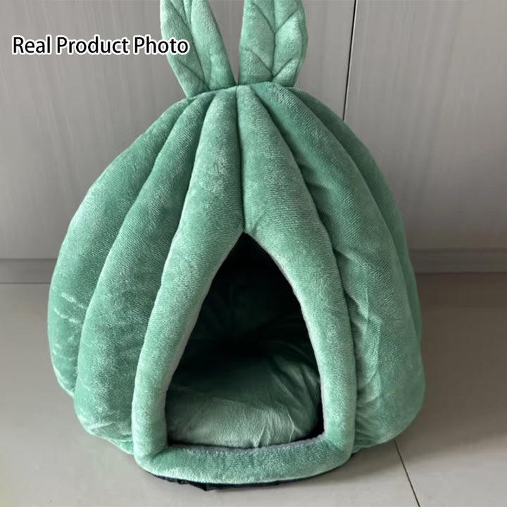 Zeitgenössisches kreatives kürbisförmiges Hasenohr-Design Samt Anti-Rutsch-Punktstoff Katzenbett für das Schlafzimmer 
