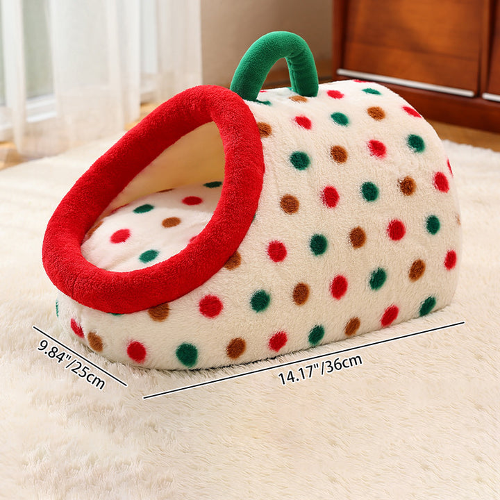 Lit pour chat contemporain créatif en velours cylindrique antidérapant en tissu à pois avec poignée pour chambre 