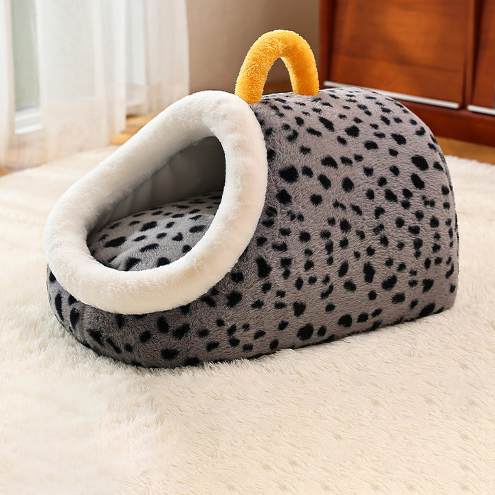 Lit pour chat contemporain créatif en velours cylindrique antidérapant en tissu à pois avec poignée pour chambre 