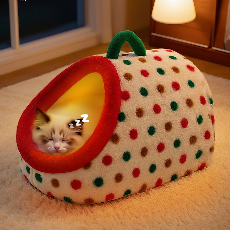 Lit pour chat contemporain créatif en velours cylindrique antidérapant en tissu à pois avec poignée pour chambre 