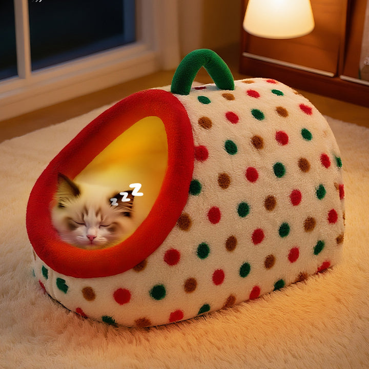 Lit pour chat contemporain créatif en velours cylindrique antidérapant en tissu à pois avec poignée pour chambre 
