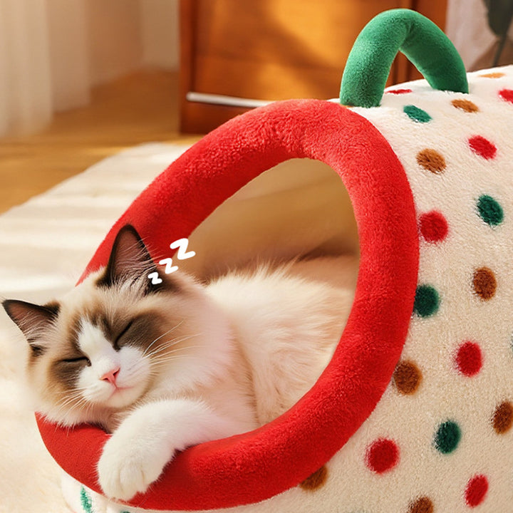 Lit pour chat contemporain créatif en velours cylindrique antidérapant en tissu à pois avec poignée pour chambre 