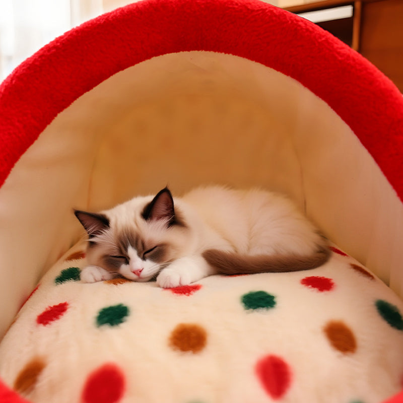 Lit pour chat contemporain créatif en velours cylindrique antidérapant en tissu à pois avec poignée pour chambre 