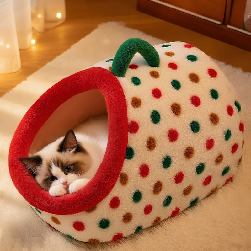 Lit pour chat contemporain créatif en velours cylindrique antidérapant en tissu à pois avec poignée pour chambre 