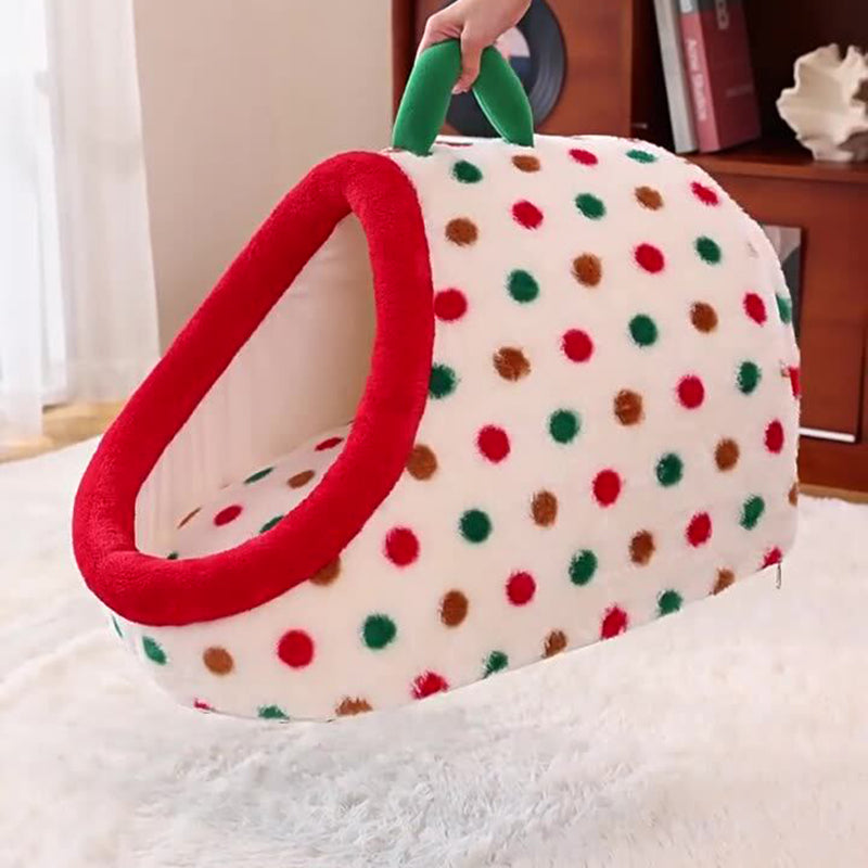 Lit pour chat contemporain créatif en velours cylindrique antidérapant en tissu à pois avec poignée pour chambre 