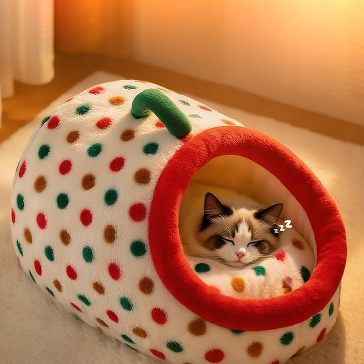 Lit pour chat contemporain créatif en velours cylindrique antidérapant en tissu à pois avec poignée pour chambre 