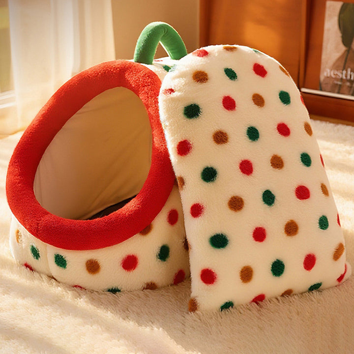 Lit pour chat contemporain créatif en velours cylindrique antidérapant en tissu à pois avec poignée pour chambre 