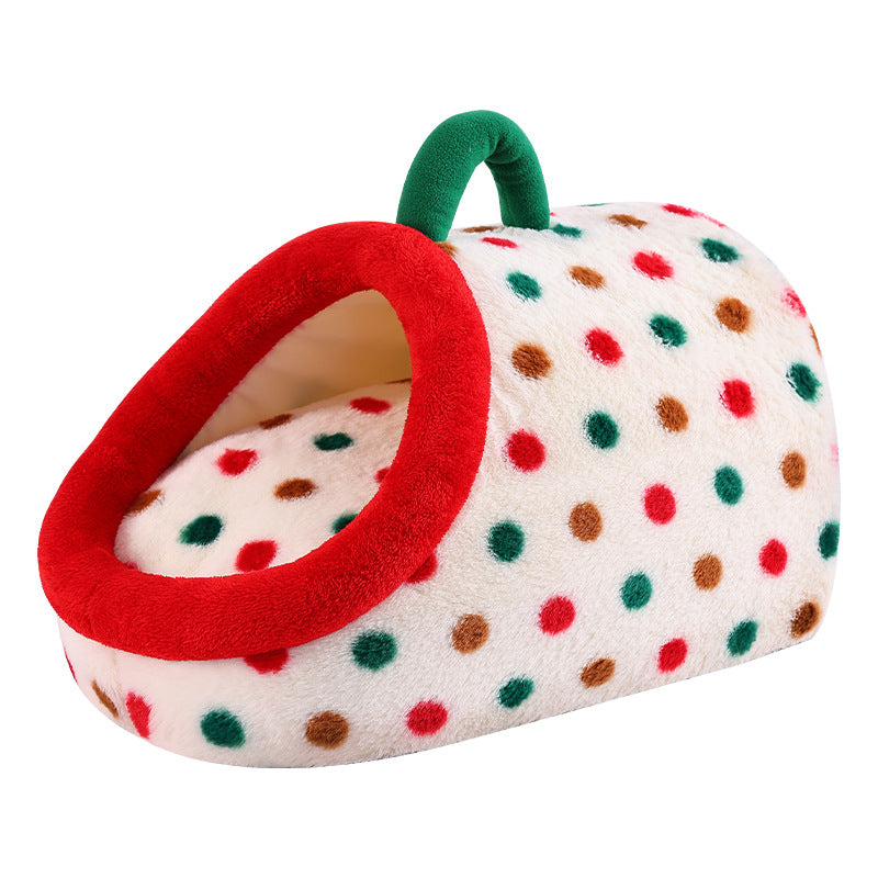 Lit pour chat contemporain créatif en velours cylindrique antidérapant en tissu à pois avec poignée pour chambre 