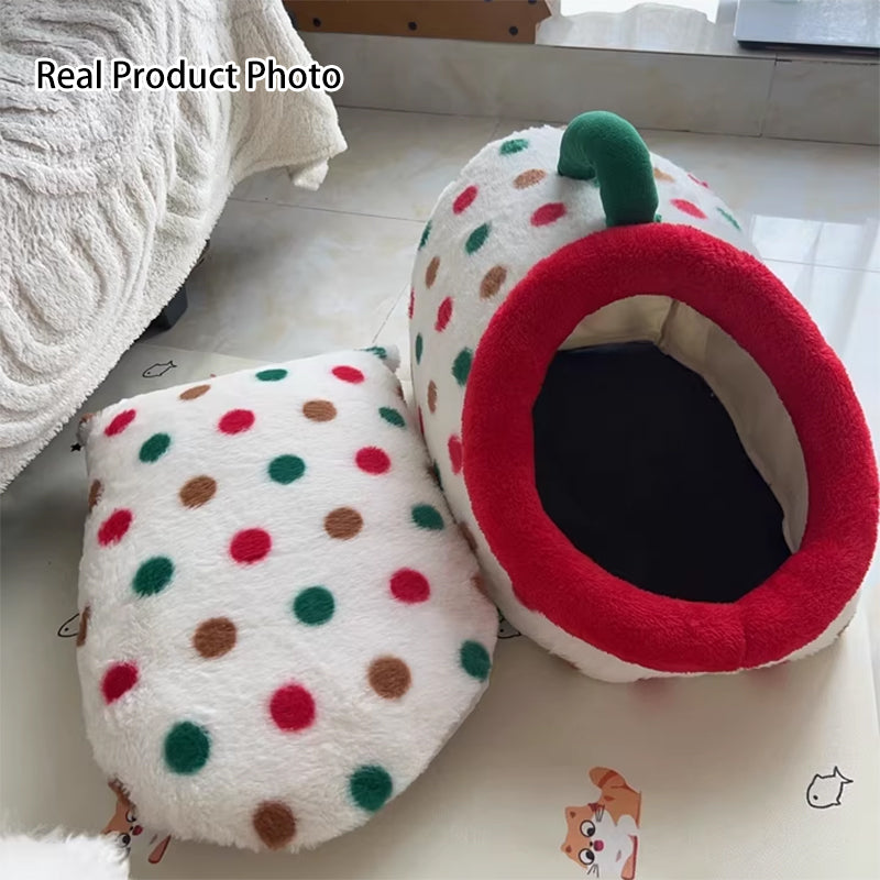 Lit pour chat contemporain créatif en velours cylindrique antidérapant en tissu à pois avec poignée pour chambre 