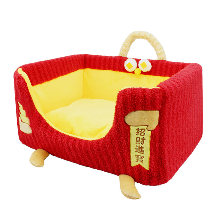 Cama para perro y gato contemporánea y creativa rectangular de tela de felpa ultra suave de terciopelo de cristal con tejido antideslizante con puntos y asa para dormitorio 