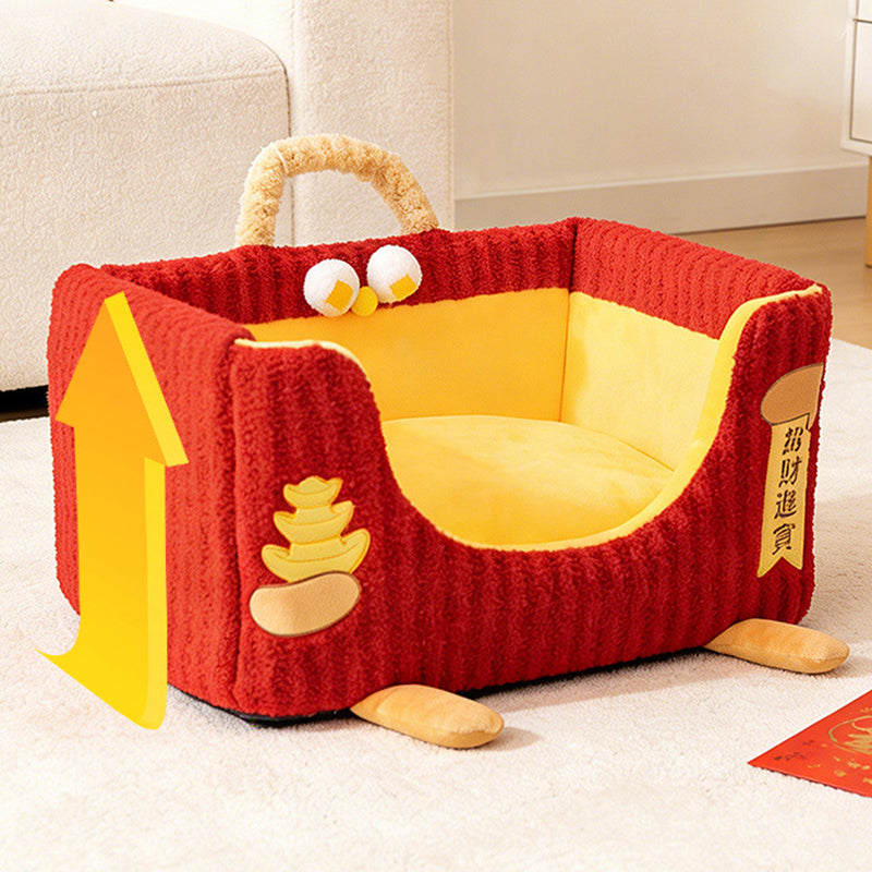 Cama para perro y gato contemporánea y creativa rectangular de tela de felpa ultra suave de terciopelo de cristal con tejido antideslizante con puntos y asa para dormitorio 