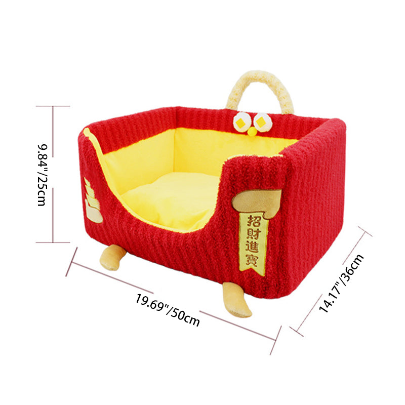Cama para perro y gato contemporánea y creativa rectangular de tela de felpa ultra suave de terciopelo de cristal con tejido antideslizante con puntos y asa para dormitorio 