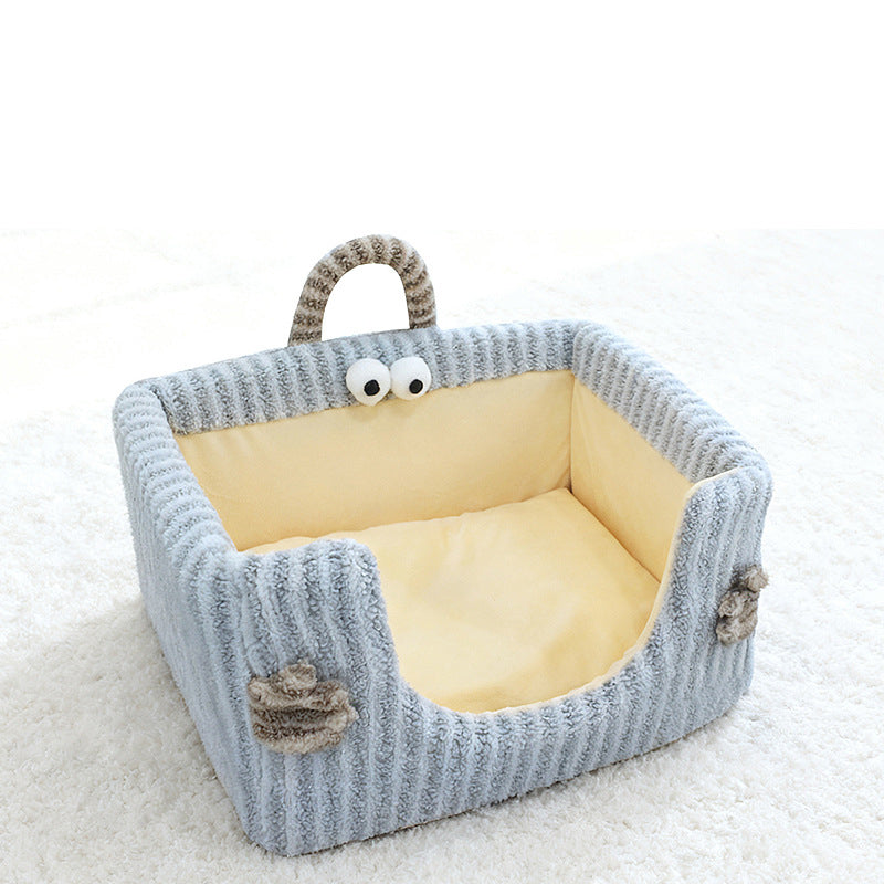 Cama para perro y gato contemporánea y creativa rectangular de tela de felpa ultra suave de terciopelo de cristal con tejido antideslizante con puntos y asa para dormitorio 