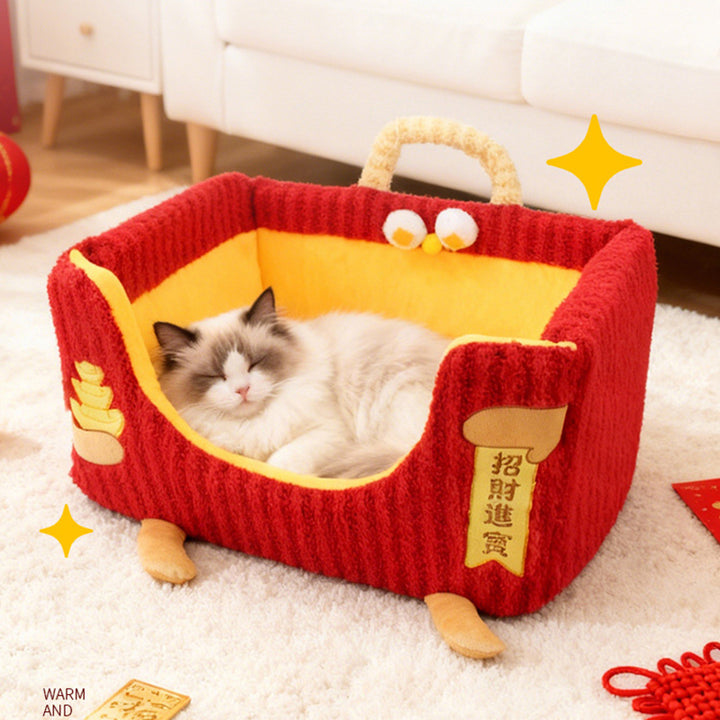 Cama para perro y gato contemporánea y creativa rectangular de tela de felpa ultra suave de terciopelo de cristal con tejido antideslizante con puntos y asa para dormitorio 