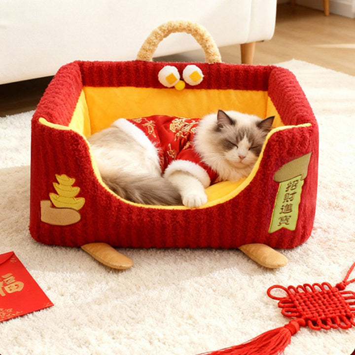 Cama para perro y gato contemporánea y creativa rectangular de tela de felpa ultra suave de terciopelo de cristal con tejido antideslizante con puntos y asa para dormitorio 