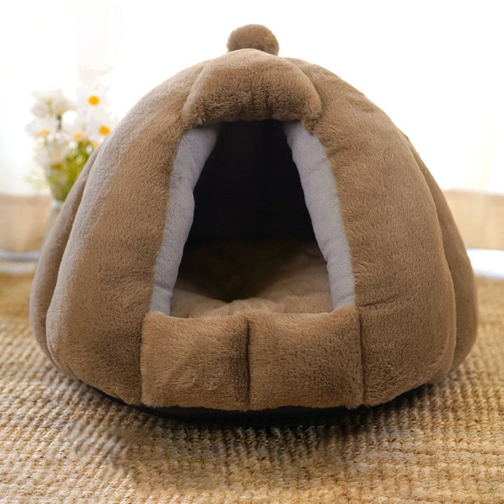 Nid pour chien et chat en tissu velours antidérapant à pois, de style contemporain créatif, sphérique, en forme de citrouille, yourte mongole, pour chambre à coucher 