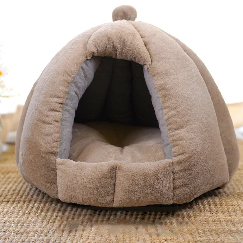 Nid pour chien et chat en tissu velours antidérapant à pois, de style contemporain créatif, sphérique, en forme de citrouille, yourte mongole, pour chambre à coucher 