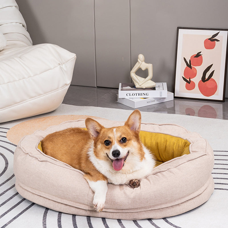 Modern Minimalist Oval Cylindrical Velvet Cotton-Linen Anti-Slip Dotted Fabric Cat Bed &amp; Dog Bed For Bedroom